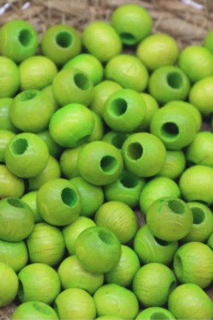 100 Adet 10 Mm Fıstık Yeşili Renkli Ahsap Boncuk - Tahta Boncuk