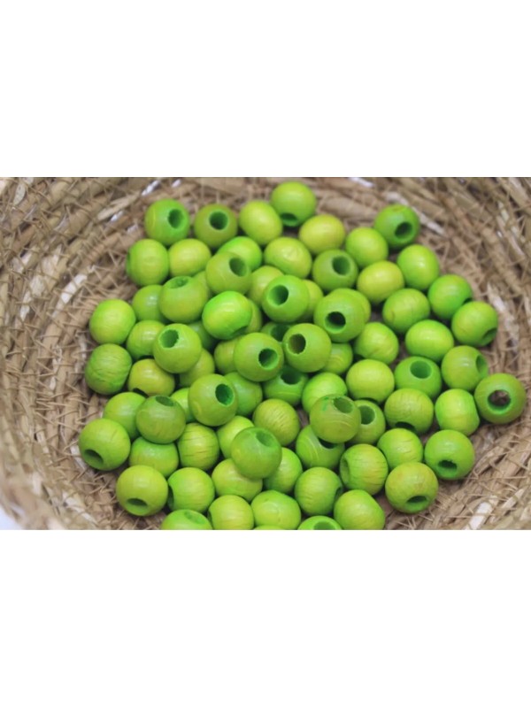 100 Adet 10 Mm Fıstık Yeşili Renkli Ahsap Boncuk - Tahta Boncuk