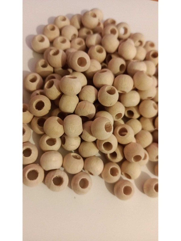 100 Gram 10 mm Yuvarlak İşlenmemiş Ham Ahşap Boncuk - Ortalama 250 - 300 Adet