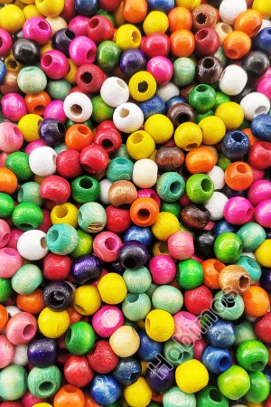  50 Adet 10 mm Karışık Renkli Ahşap Boncuk - Takı - Aksesuar - Makrome Boncuk