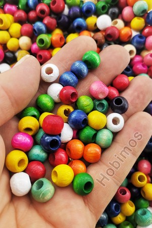 50 Adet 10 mm Karışık Renkli Ahşap Boncuk - Takı - Aksesuar - Makrome Boncuk