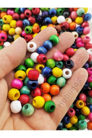 250 Adet 10 mm Karışık Renkli Ahşap Boncuk - Takı - Aksesuar - Makrome Boncuk