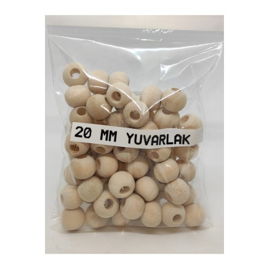 100 Gram 20 Mm Yuvarlak Ahşap Ham İşlenmemiş Boncuk
