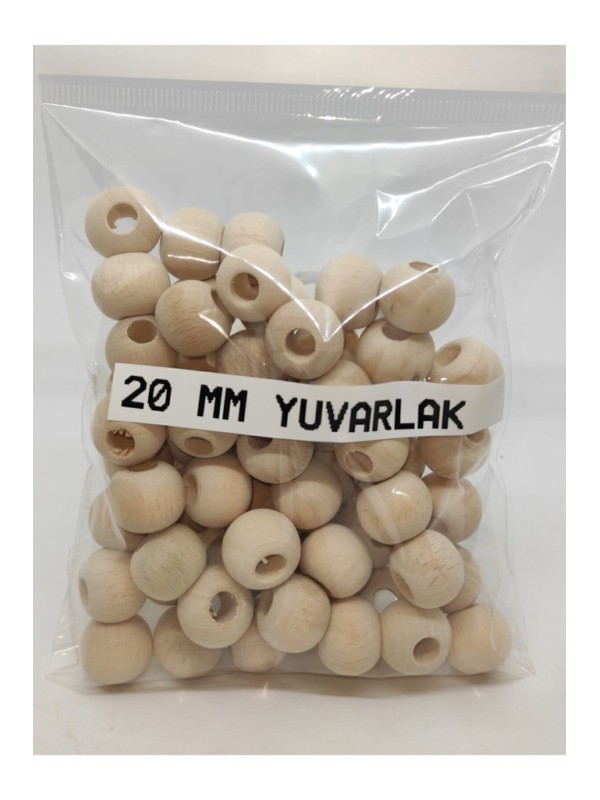 100 Gram 20 Mm Yuvarlak Ahşap Ham İşlenmemiş Boncuk