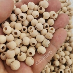 100 Adet 8 mm Ham Ahşap Tahta Yuvarlak Doğal Boncuk