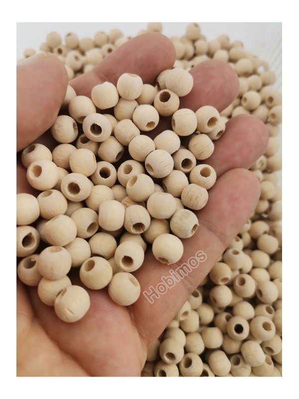 250 Adet 8 mm Ham Ahşap Tahta Yuvarlak Doğal Boncuk