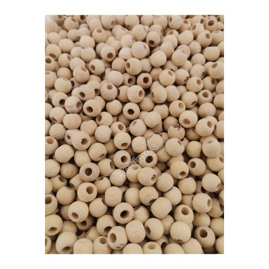 100 Adet 8 mm Ham Ahşap Tahta Yuvarlak Doğal Boncuk
