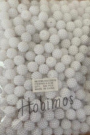 500 Adet Beyaz Renk 14 mm Geçmeli Böğürtlen İnci Boncuk - Takı, Çanta Yapım Boncuğu