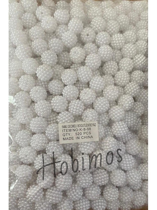 500 Adet Beyaz Renk 14 mm Geçmeli Böğürtlen İnci Boncuk - Takı, Çanta Yapım Boncuğu 500 Adet Beyaz Renk 14 mm Geçmeli Böğürtlen İnci Boncuk - Takı, Çanta Yapım Boncuğu