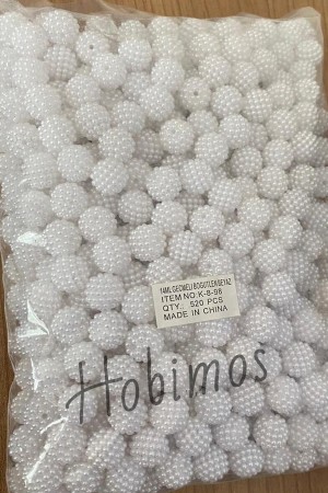 500 Adet Beyaz Renk 14 mm Geçmeli Böğürtlen İnci Boncuk - Takı, Çanta Yapım Boncuğu