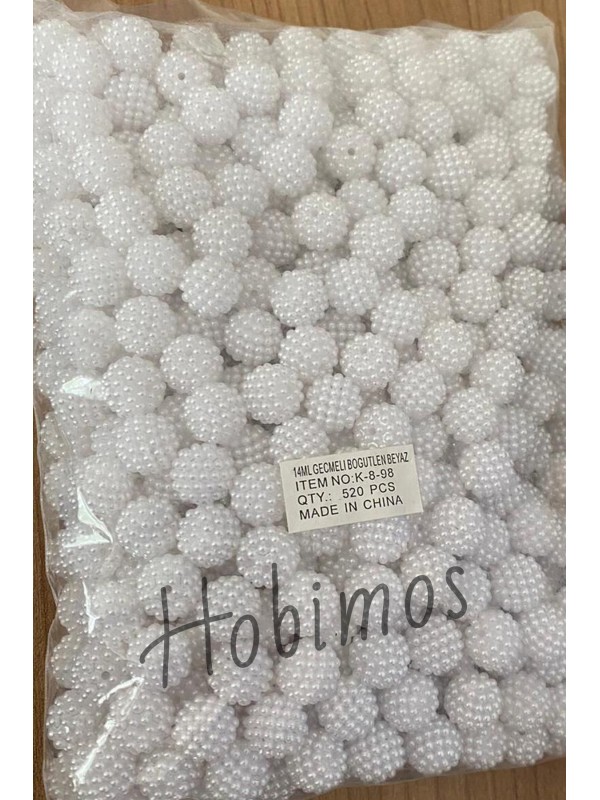 500 Adet Beyaz Renk 14 mm Geçmeli Böğürtlen İnci Boncuk - Takı, Çanta Yapım Boncuğu 500 Adet Beyaz Renk 14 mm Geçmeli Böğürtlen İnci Boncuk - Takı, Çanta Yapım Boncuğu