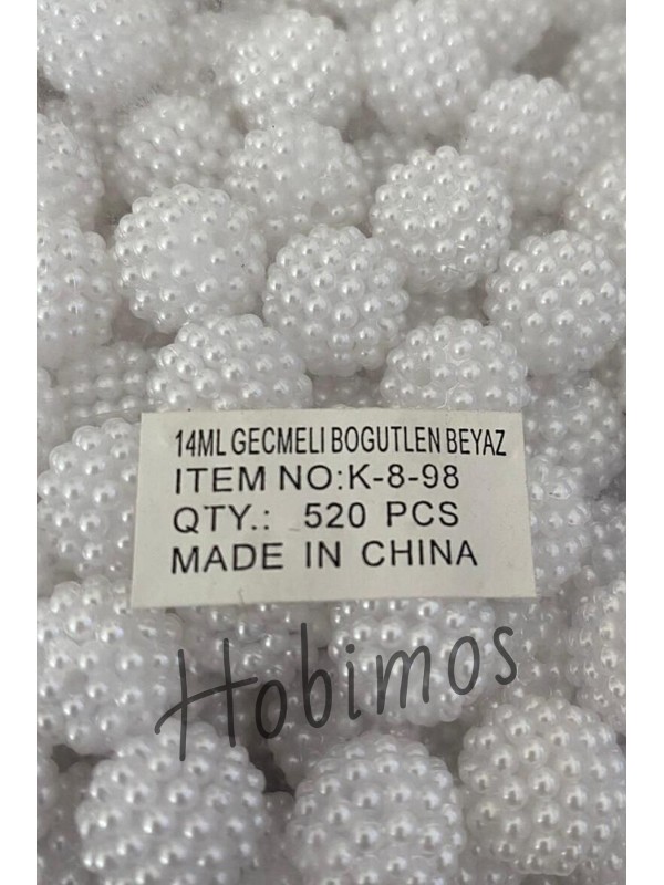 500 Adet Beyaz Renk 14 mm Geçmeli Böğürtlen İnci Boncuk - Takı, Çanta Yapım Boncuğu 500 Adet Beyaz Renk 14 mm Geçmeli Böğürtlen İnci Boncuk - Takı, Çanta Yapım Boncuğu