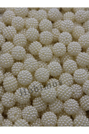 500 Adet Krem Renk 14 mm Geçmeli Böğürtlen İnci Boncuk - Takı, Çanta Yapım Boncuğu