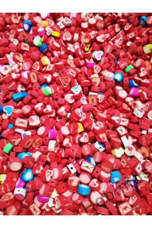 100 Adet Aşk Temalı Karışık Fimo Takı ve Aksesuar Yapım Boncuğu