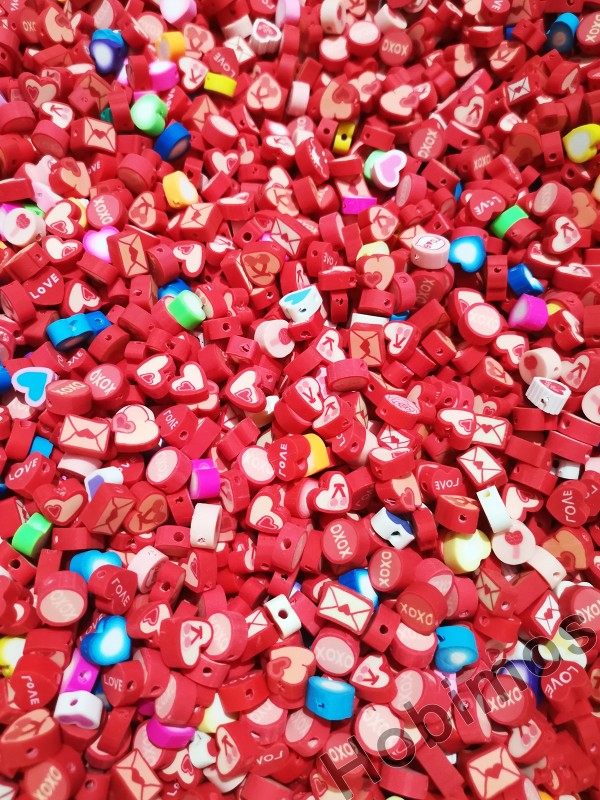 50 Adet Aşk Temalı Karışık Fimo Takı ve Aksesuar Yapım Boncuğu