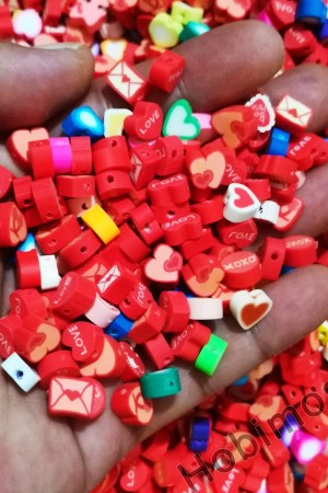 100 Adet Aşk Temalı Karışık Fimo Takı ve Aksesuar Yapım Boncuğu
