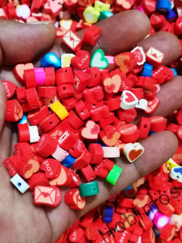 50 Adet Aşk Temalı Karışık Fimo Takı ve Aksesuar Yapım Boncuğu