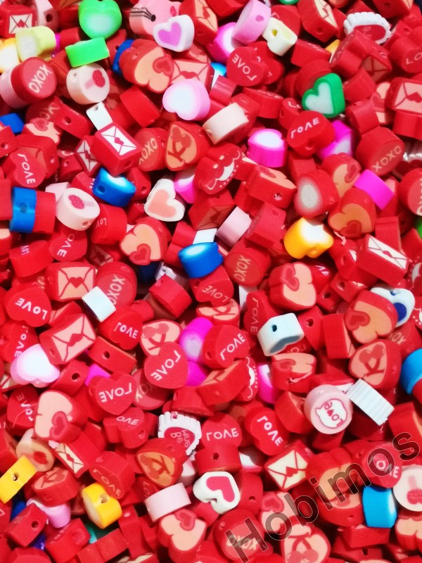 50 Adet Aşk Temalı Karışık Fimo Takı ve Aksesuar Yapım Boncuğu