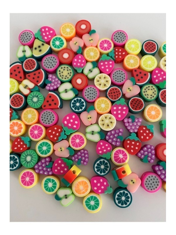 100 Adet Fimo Karışık Meyve Figür Boncuk, Takı Yapım Boncuğu