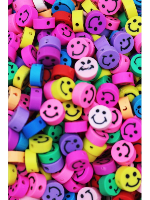 50 Adet Karışık Renkli Gülen Yüz Fimo Boncuk, Takı Yapım Boncuğu