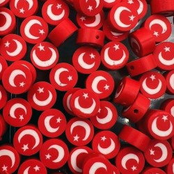 50 Adet Türk Bayrağı Modelli Fimo Boncuk, Takı Yapım Boncuğu