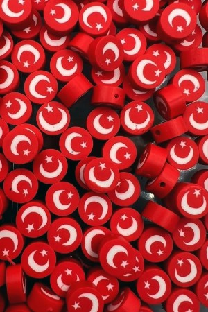 100 Adet Türk Bayrağı Modelli Fimo Boncuk, Takı Yapım Boncuğu