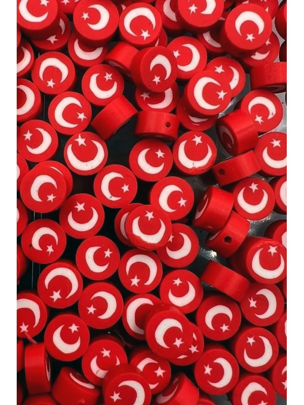 250 Adet Türk Bayrağı Modelli Fimo Boncuk, Takı Yapım Boncuğu