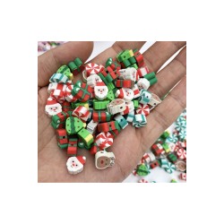 25 Adet 10 mm Yılbaşı Figürlü Polimer Kil Fimo Boncuk Noel Temalı Boncuk