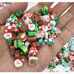 25 Adet 10 mm Yılbaşı Figürlü Polimer Kil Fimo Boncuk Noel Temalı Boncuk