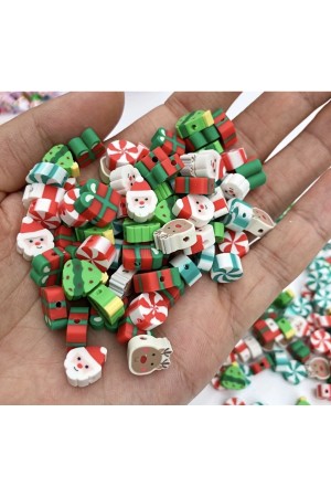 25 Adet 10 mm Yılbaşı Figürlü Polimer Kil Fimo Boncuk Noel Temalı Boncuk