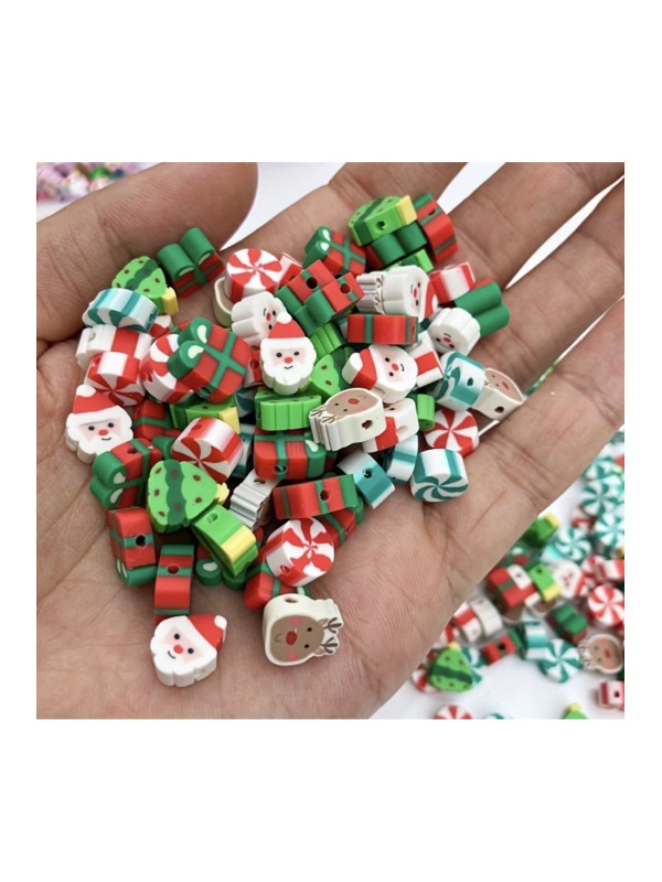 25 Adet 10 mm Yılbaşı Figürlü Polimer Kil Fimo Boncuk Noel Temalı Boncuk