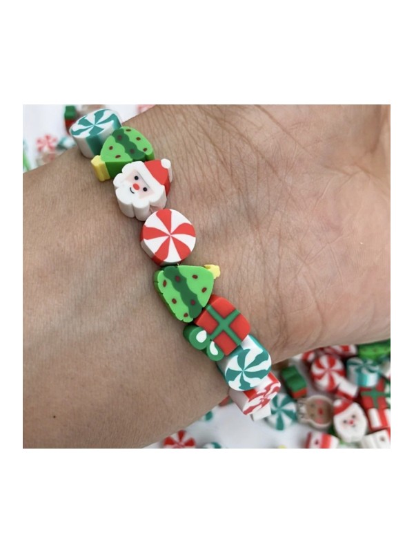 25 Adet 10 mm Yılbaşı Figürlü Polimer Kil Fimo Boncuk Noel Temalı Boncuk