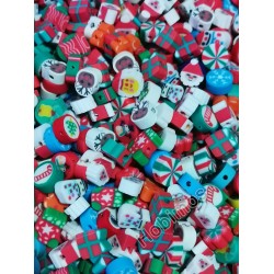 25 Adet 10 mm Yılbaşı Figürlü Polimer Kil Fimo Boncuk Noel Temalı Boncuk