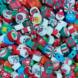 25 Adet 10 mm Yılbaşı Figürlü Polimer Kil Fimo Boncuk Noel Temalı Boncuk