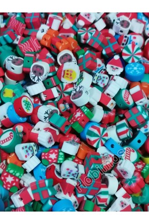 25 Adet 10 mm Yılbaşı Figürlü Polimer Kil Fimo Boncuk Noel Temalı Boncuk