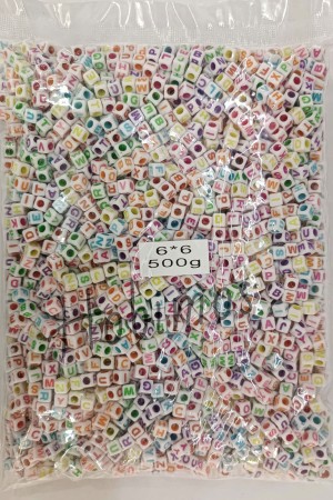 1000 Gram Beyaz Zemin Üzeri Renkli Yazılı Küp Harf Boncuk - Zar Harf Boncuk 6000 Adet