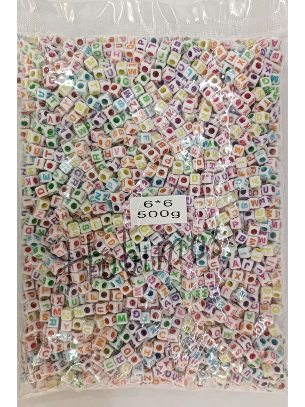 1000 Gram Beyaz Zemin Üzeri Renkli Yazılı Küp Harf Boncuk - Zar Harf Boncuk 6000 Adet