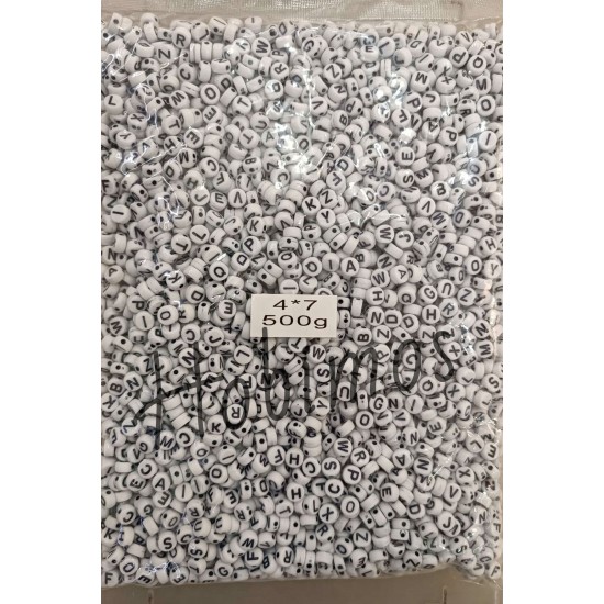 1000gr 4x7mm Beyaz Zemin Üzeri Siyah Yazılı Yassı Harf Boncuk - Toptan Boncuk 1000gr 4x7mm Beyaz Zemin Üzeri Siyah Yazılı Yassı Harf Boncuk - Toptan Boncuk