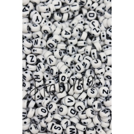 1000gr 4x7mm Beyaz Zemin Üzeri Siyah Yazılı Yassı Harf Boncuk - Toptan Boncuk 1000gr 4x7mm Beyaz Zemin Üzeri Siyah Yazılı Yassı Harf Boncuk - Toptan Boncuk