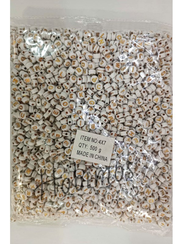 1000gr 4x7mm Beyaz Zemin Üzeri Gold Renk Yazılı Yassı Harf Boncuk - Toptan Boncuk 1000gr 4x7mm Beyaz Zemin Üzeri Gold Renk Yazılı Yassı Harf Boncuk - Toptan Boncuk