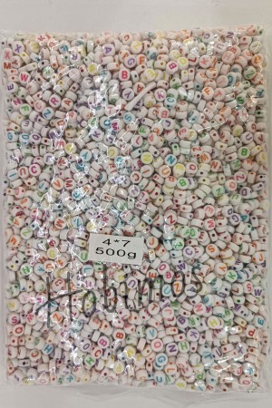 1000gr 4x7mm Beyaz Zemin Üzeri Renkli Yazılı Yassı Harf Boncuk - Toptan Boncuk