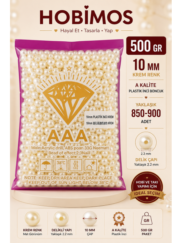 500 Gram 10 mm Krem Renk Plastik İnci Boncuk - Çanta ve Takı Boncuğu 500 Gram 10 mm Krem Renk Plastik İnci Boncuk - Çanta ve Takı Boncuğu
