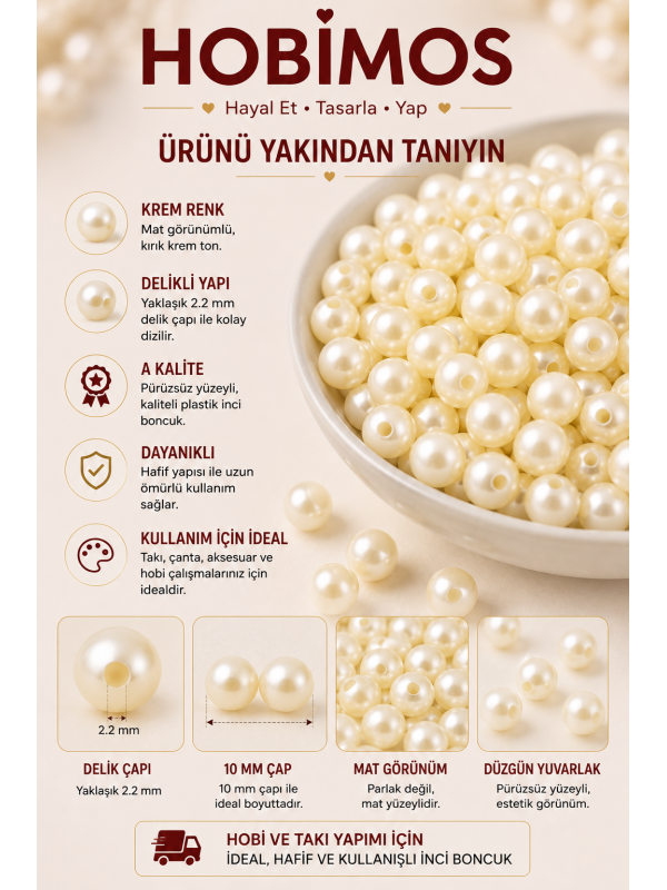500 Gram 10 mm Krem Renk Plastik İnci Boncuk - Çanta ve Takı Boncuğu 500 Gram 10 mm Krem Renk Plastik İnci Boncuk - Çanta ve Takı Boncuğu