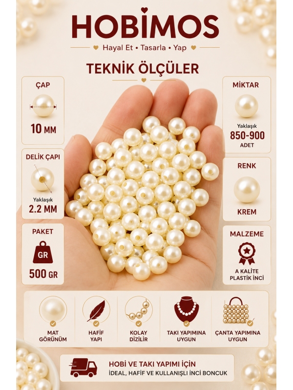 500 Gram 10 mm Krem Renk Plastik İnci Boncuk - Çanta ve Takı Boncuğu 500 Gram 10 mm Krem Renk Plastik İnci Boncuk - Çanta ve Takı Boncuğu