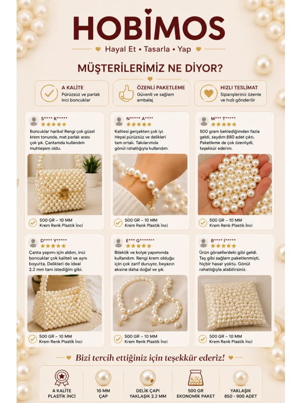 500 Gram 10 mm Krem Renk Plastik İnci Boncuk - Çanta ve Takı Boncuğu 500 Gram 10 mm Krem Renk Plastik İnci Boncuk - Çanta ve Takı Boncuğu