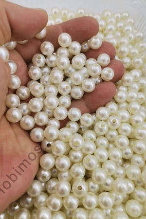 250 Gram 10 mm Krem Renk Plastik İnci Boncuk - Çanta ve Takı Boncuğu
