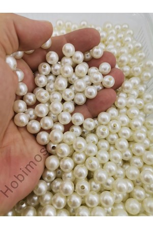 500 Gram 10 mm Krem Renk Plastik İnci Boncuk - Çanta ve Takı Boncuğu