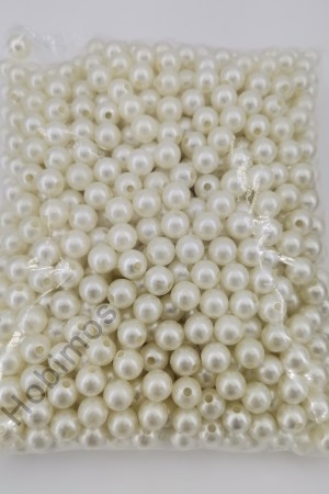 250 Gram 10 mm Krem Renk Plastik İnci Boncuk - Çanta ve Takı Boncuğu