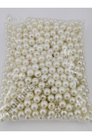 500 Gram 10 mm Krem Renk Plastik İnci Boncuk - Çanta ve Takı Boncuğu
