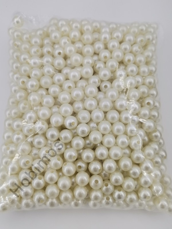 250 Gram 10 mm Krem Renk Plastik İnci Boncuk - Çanta ve Takı Boncuğu